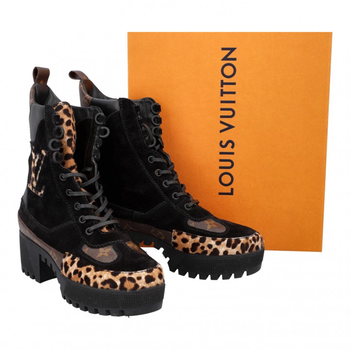 Louis Vuitton Women's Laureate Platform Desert Boots Suede w/ Monogram  37.5