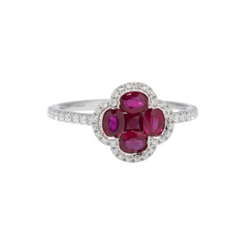 Feiner Ring mit 5 Rubinen zus. 0,87 ct. und Brillanten zus. 0,25 ct.