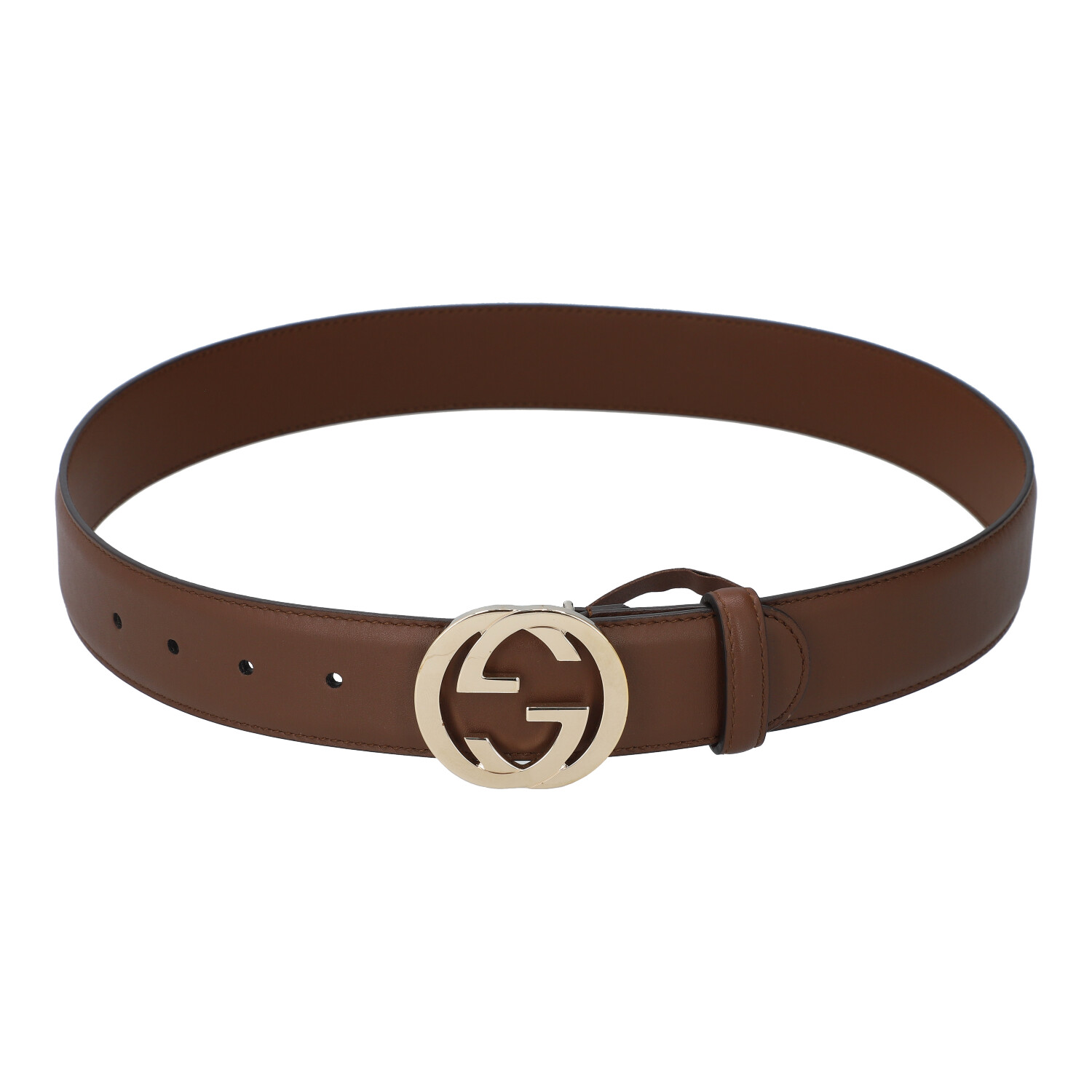 Interlocking buckle leather belt Gucci Brown size 85 cm in Leather