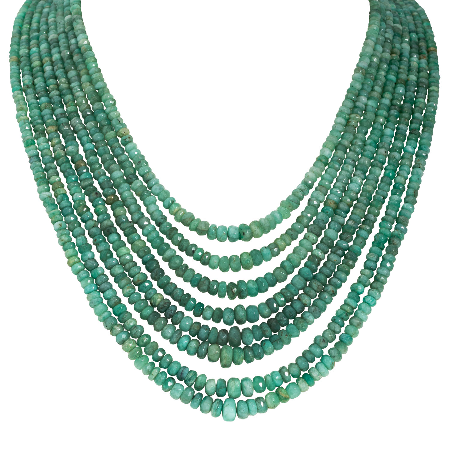 Necklace with 8 rows of faceted emerald rondelles Eppli Online Shop