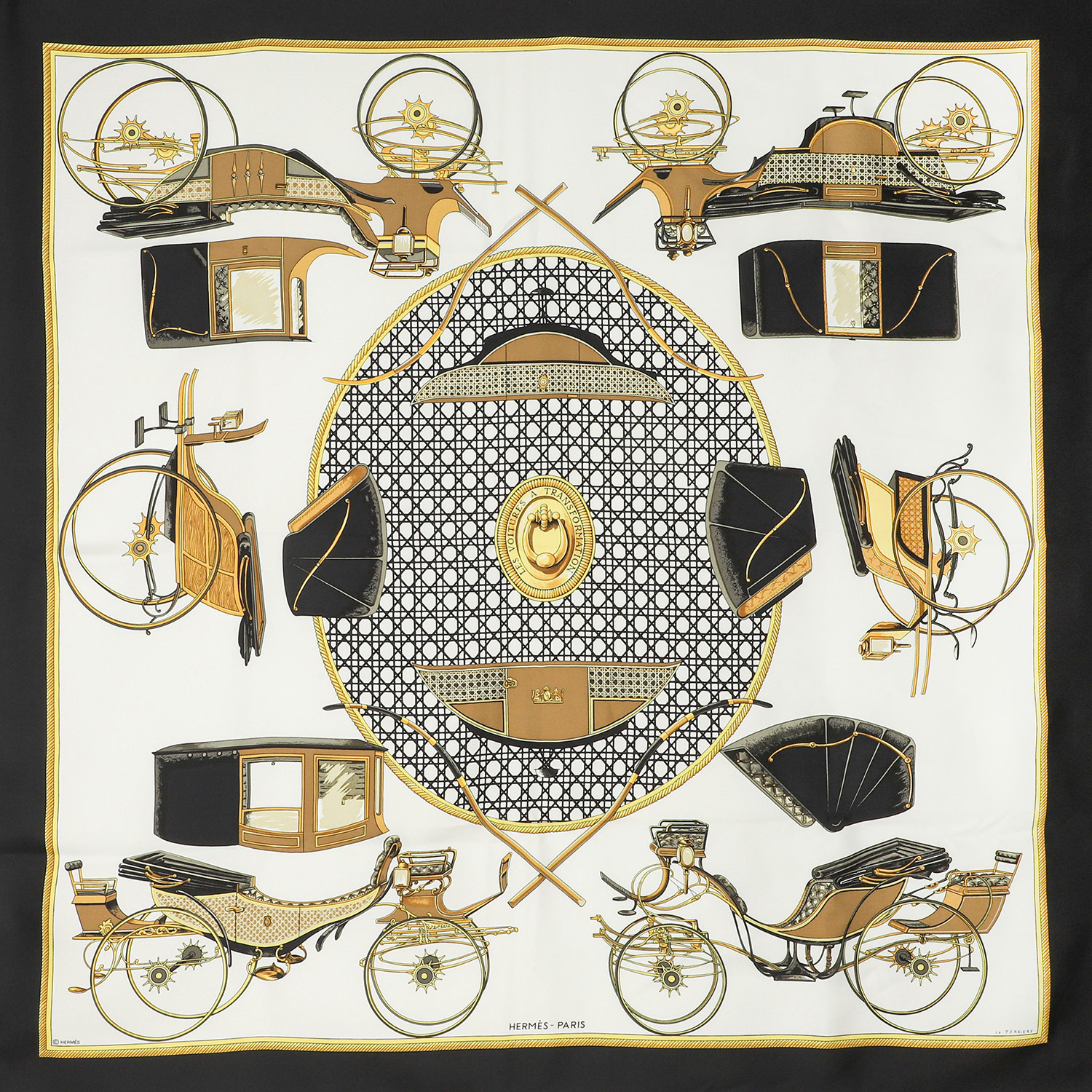 HERMÈS silk carré 'LES VOITURES A TRANSFORMATION', | Eppli